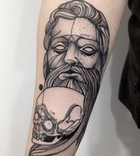 Man and skull tattoo by Michele Zingales
