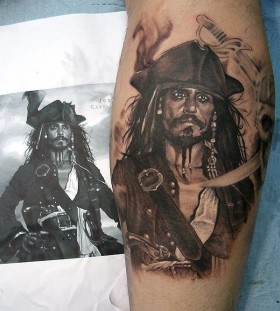 Nice Jack Sparrow tattoo by Xavier Garcia Boix