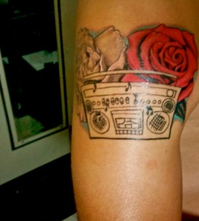 Nice boombox and rose tattoo