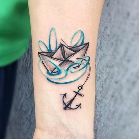 paper boat tattoo by lucatestadiferro