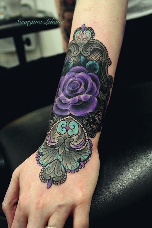 Purple rose lace tattoo