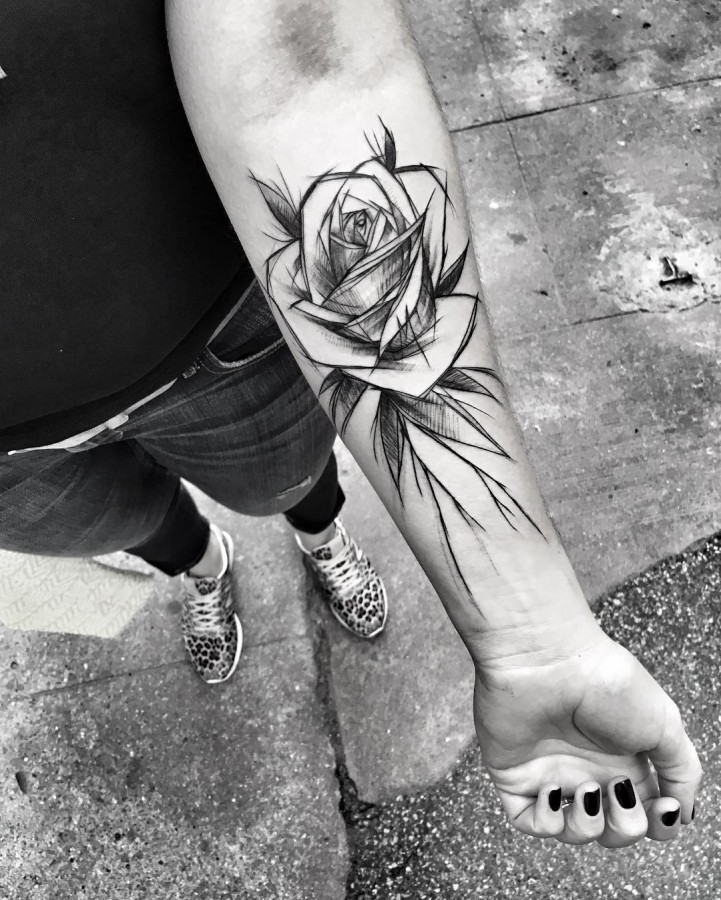 rose sketch style tattoo by ineepine