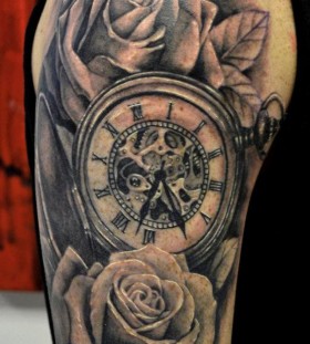 Roses and pocket watch tattoo
