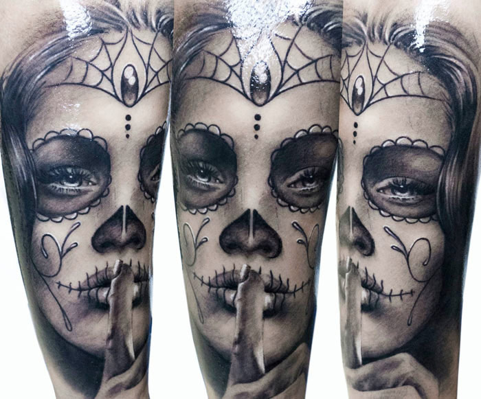 Sexy woman Santa Muerte tattoo