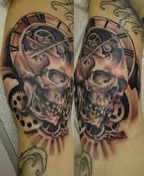 Skull and clock tattoo