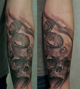 Skull and pocket watch tattoo