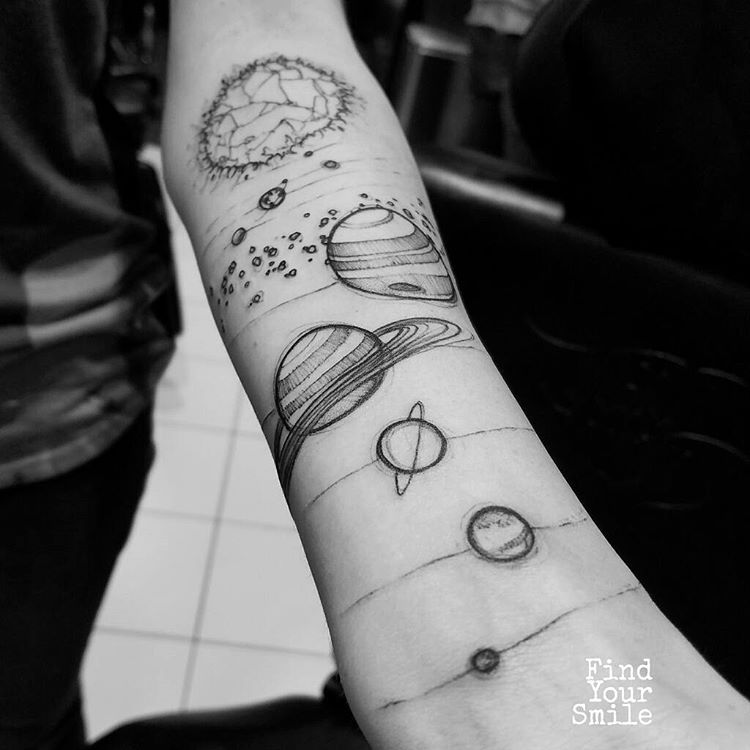 solar system sketch style tattoo by findyoursmile