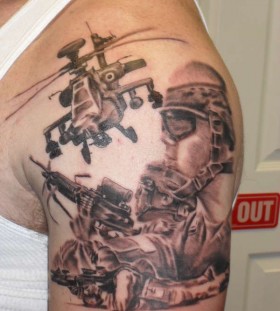 Soldiers and helicopter tattoo