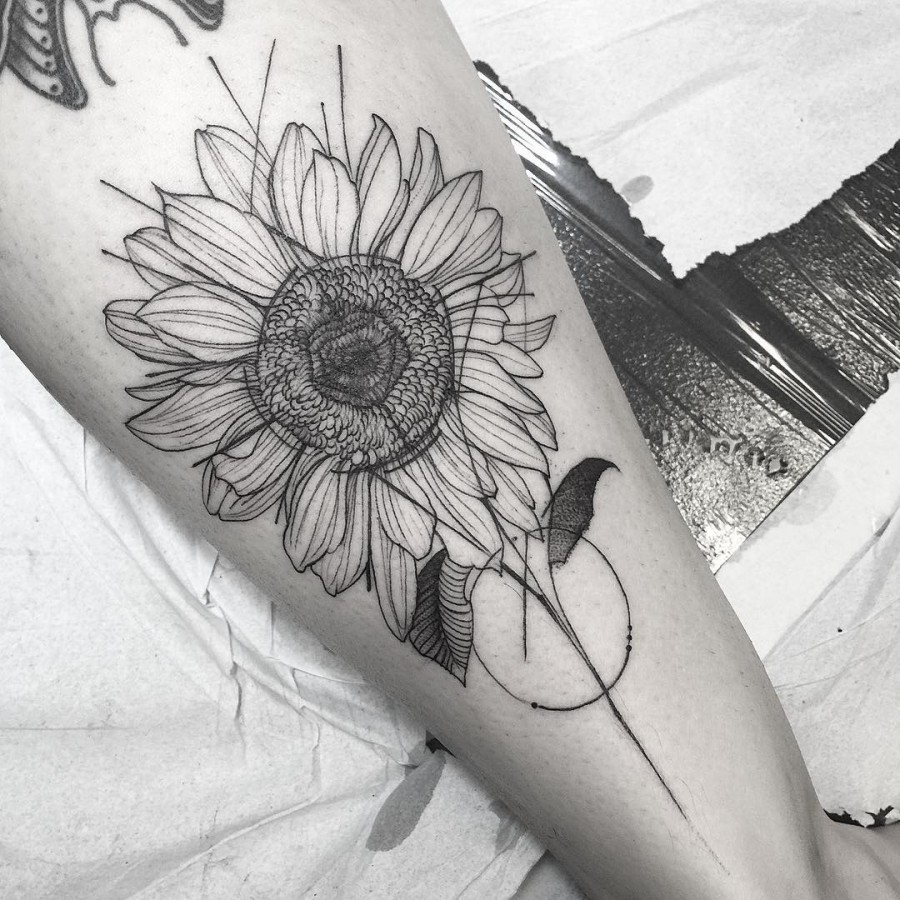 sunflower sketch style tattoo by fredao oliveira