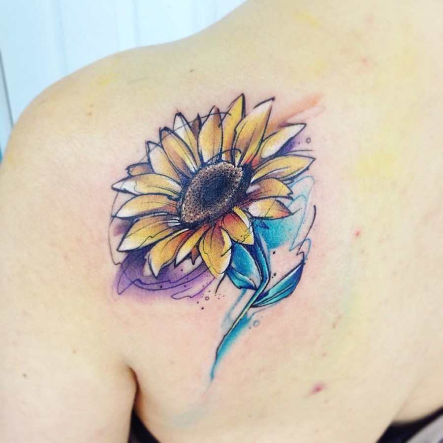 sunflower-watercolor-tattoo