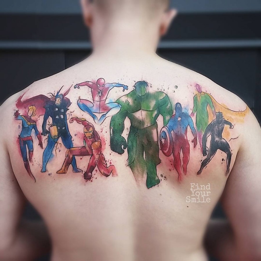 super-heros-watercolor-tattoo