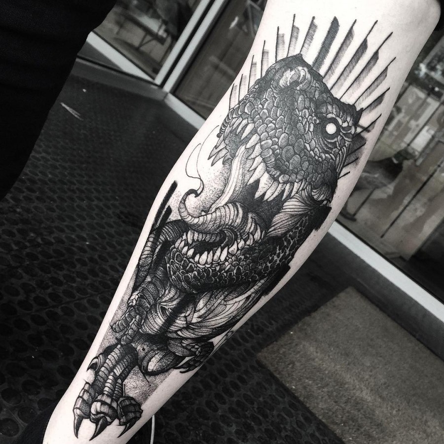 t-rex sketch style tattoo by fredao oliveira