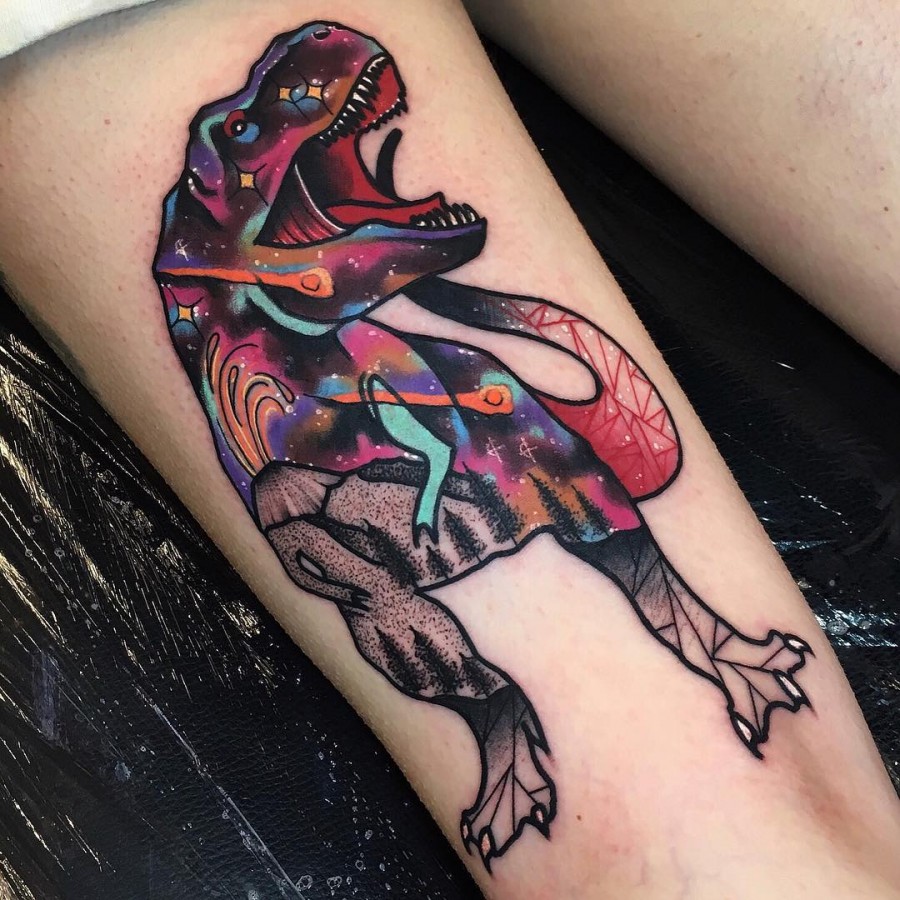 t-rex tattoo by littleandytattoo