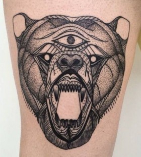 Three eye bear tattoo by Michele Zingales