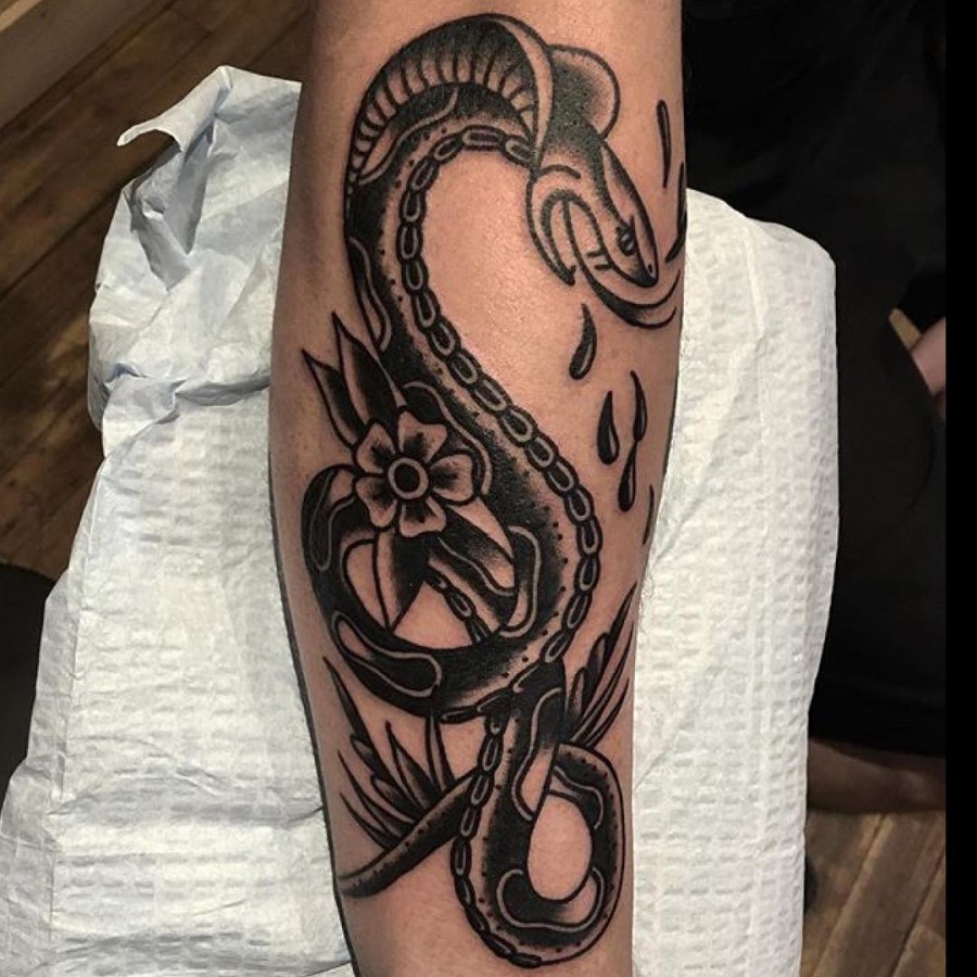 traditional snake tattoo by phil berge