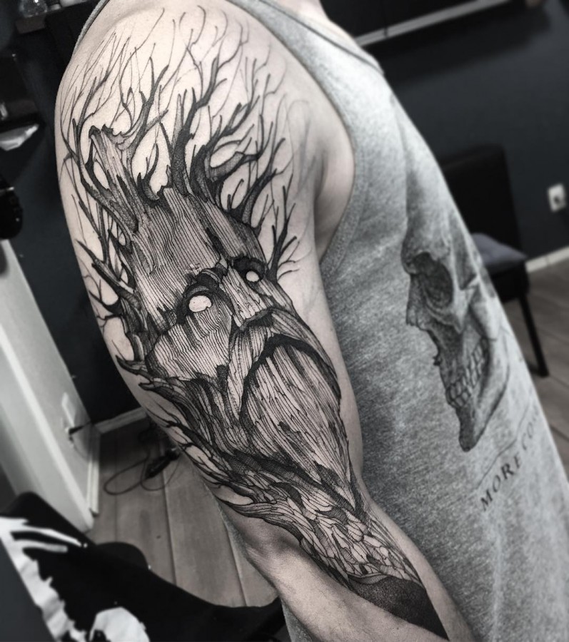 tree man sketch style tattoo by fredao oliveira