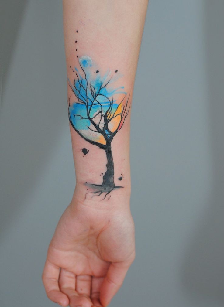 Tree watercolor tattoo