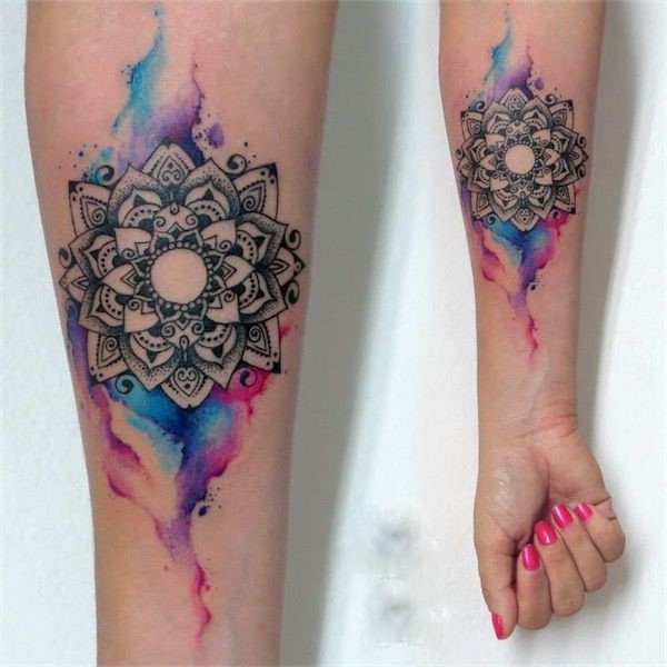 Watercolour lotus flower tattoo with bleed