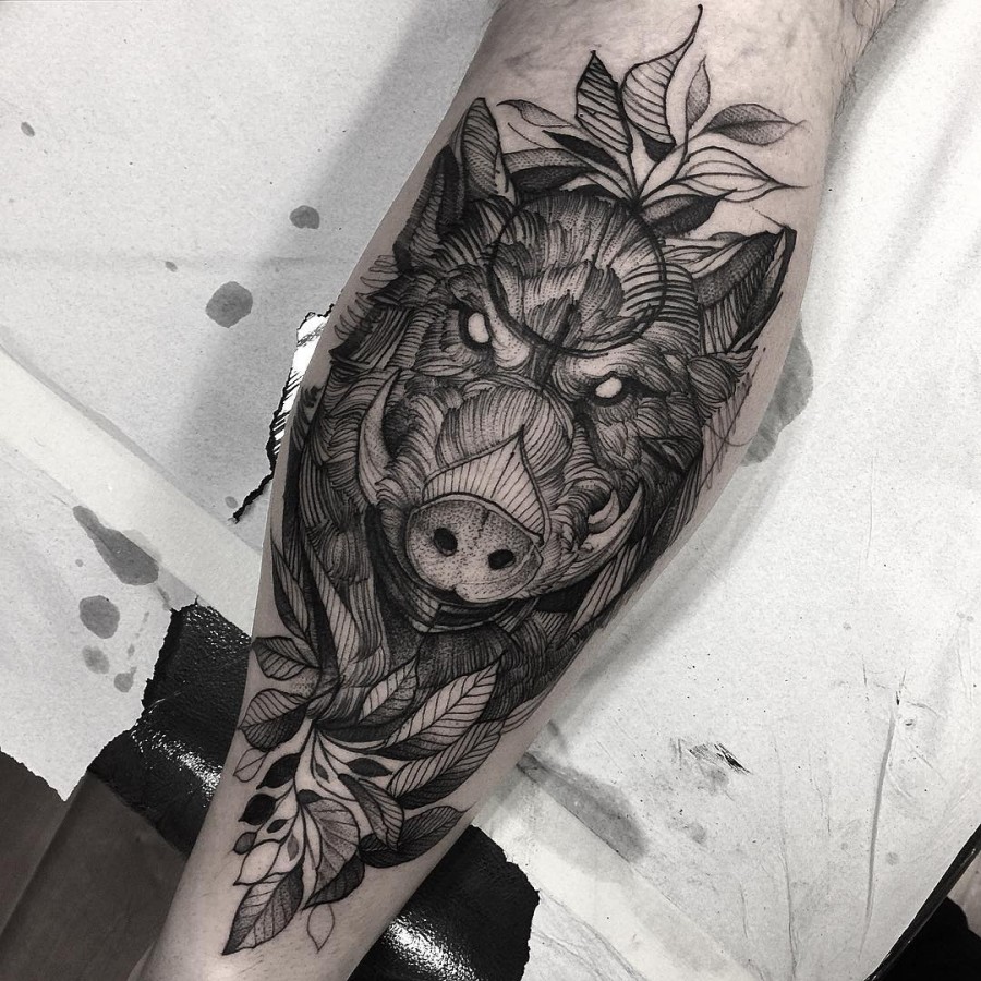 wild boar sketch style tattoo by fredao oliveira