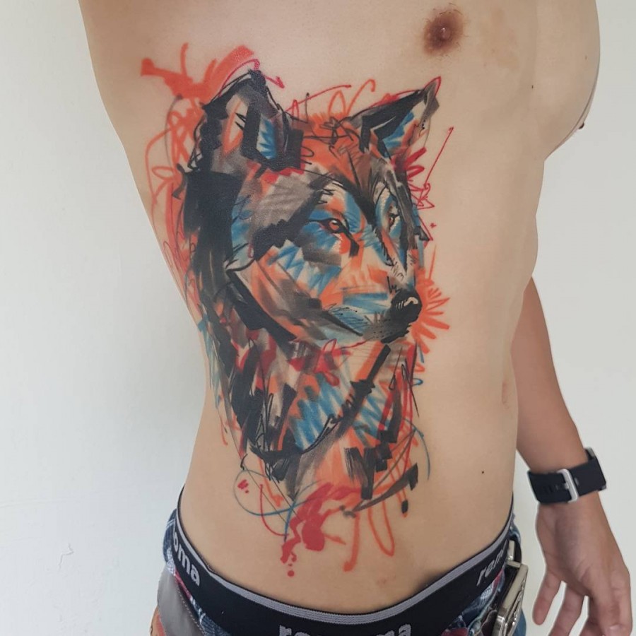 wolf sketch style tattoo by ael lim singapore