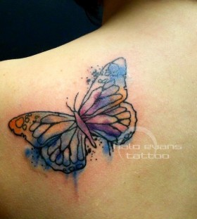 Wonderful looking watercolor butterfly tattoo