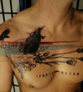 Xoil raven chest tattoo