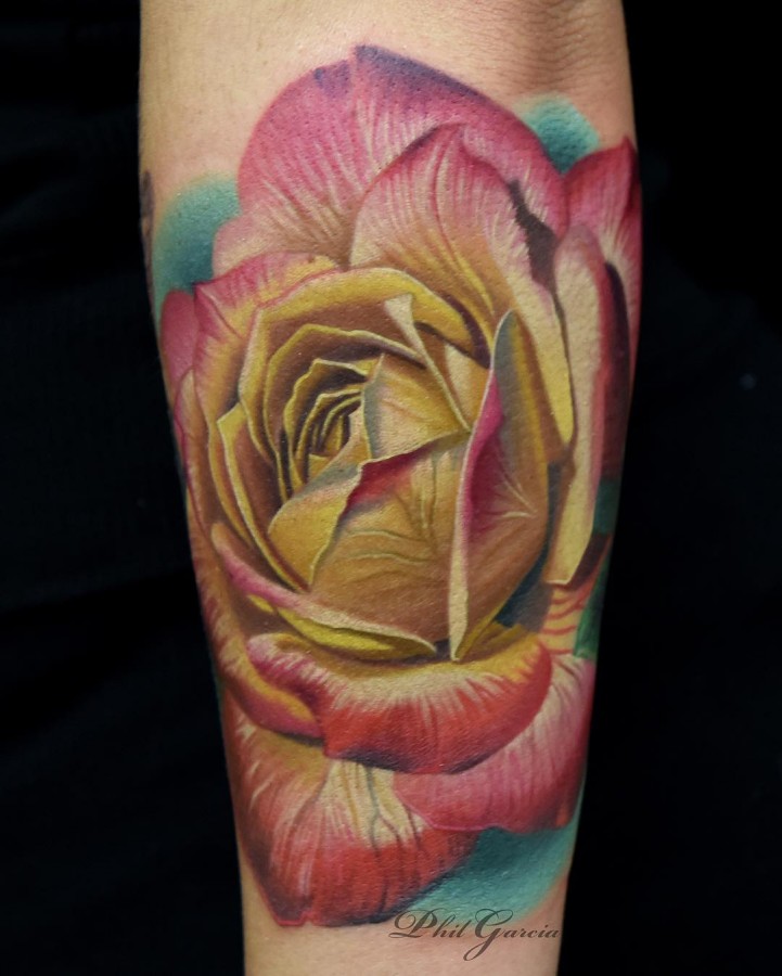 yellow-and-pink-rose-tattoo-by-phil-garcia