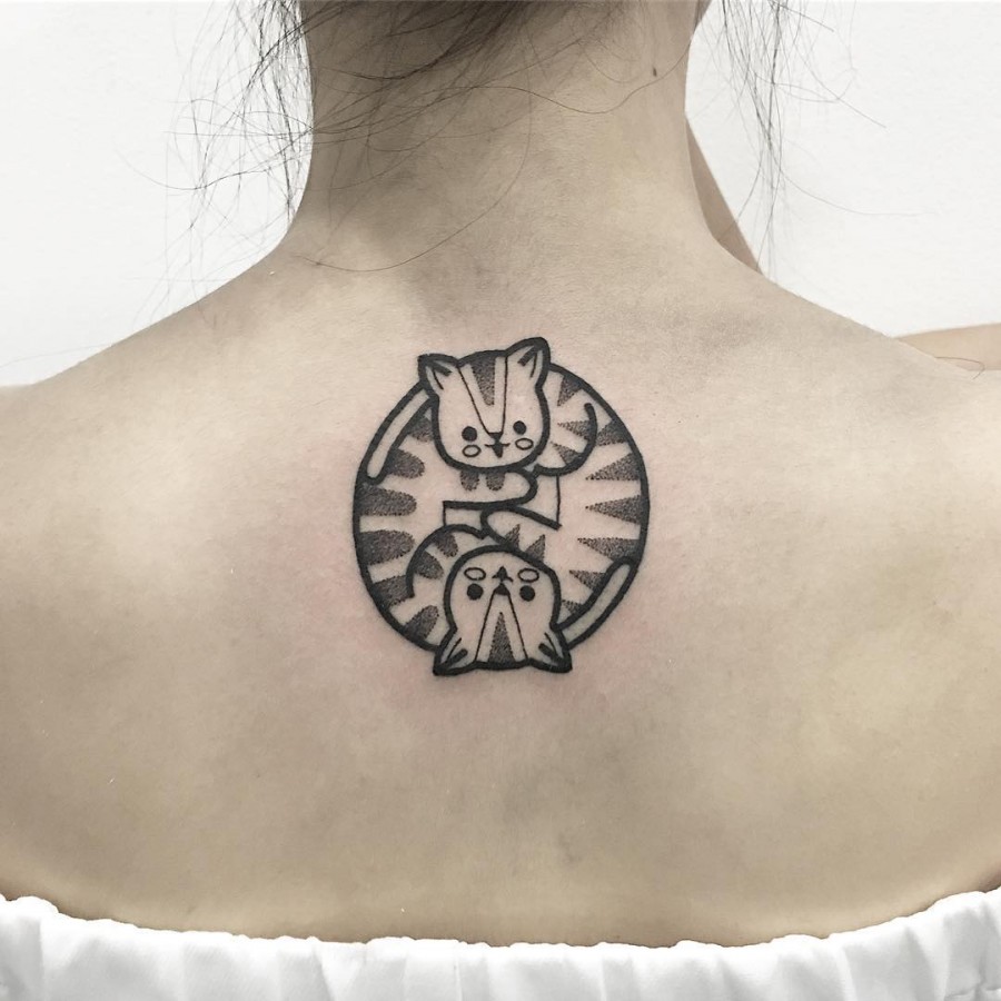 yin yang cat tattoo by hugotattooer