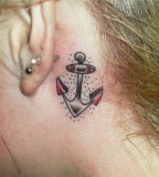 Sexy Girls Anchor Themed Tattoo on Behind the Ears