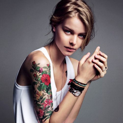 arm sleeve colorful flower tattoo
