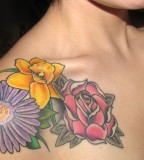 Aster Flower and Rose Tattoo Design for Women