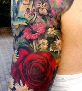 beautiful arm sleeve flower tattoo