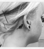 Black Cat Behind The Ear Tattoo For Women
