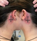 Inverted Cross Tattoo On Back Ear Images