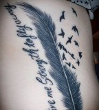 Side Body Bird Crow Feather Tattoos Design