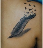 Upper Back Bird Crow Feather Tattoos Design