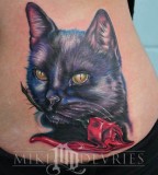 Black Cat Bite Rose Tattoo