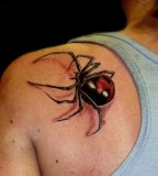 Cool 3D Black Widow Tattoo on Back Shoulder