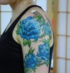 Blue Rose Tattoo Design on Half Sleeve