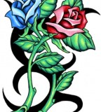 Red and Blue Rose Tattoo Design Ideas