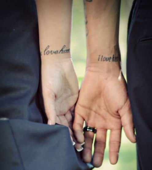 Love Lettering Tattoo Design For Couple