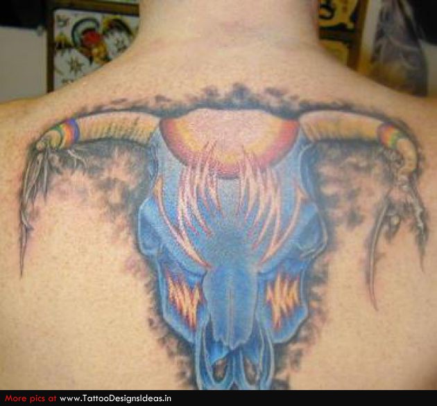 Tatto Design Of Blue Bull Head Tattoo