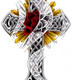 Cool Red And Yellow Cross Tattoos