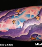 Colorful Clouds And Stars Tattoo Design