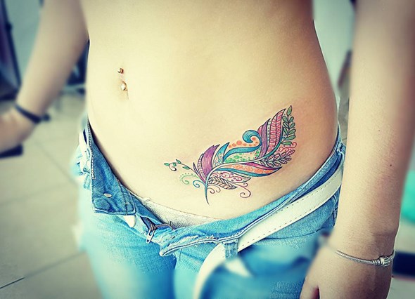 colorful hip tattoo