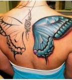 Huge 3D Butterfly Tattoo Design on Back for Women