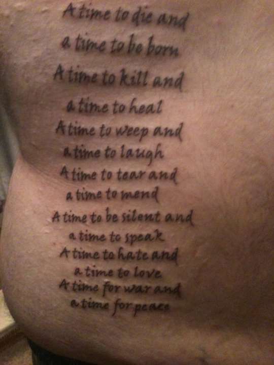 Inspirational “Time” Quotes Tattoo Design for Men’s Rib-cage