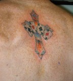 Cards And Cross Tattoo On Back For Man