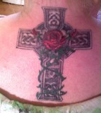 Exotic Celtic Cross With Rose Tattoo For Girls