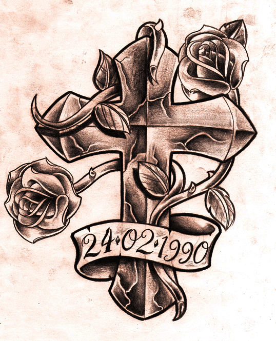 Example Image For Cross And Roses Tattoo